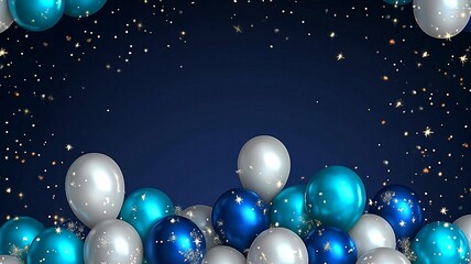 Fototapeta premium A blue and white background with a bunch of balloons. The balloons are scattered all over the background, creating a festive and celebratory atmosphere
