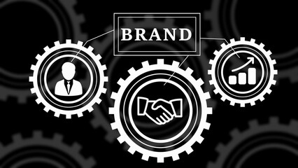 Brand concept with gears showing business growth handshake and person icon on dark background branding
