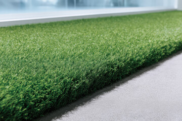 Artificial grass on concrete surface near window