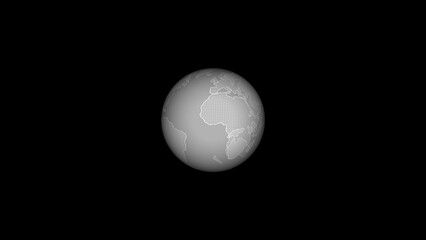 Gray Globe with Dotted Continents and Grid Lines on Black Background earth world