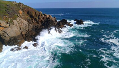 Obraz premium Rocky coastline with crashing waves (1)