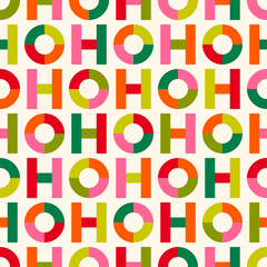 Colorful geometric typography seamless pattern design for christmas background. Santa claus laughs "HO HO HO".