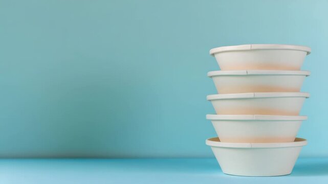 A stack of three cups sits on top of a table, ready for use