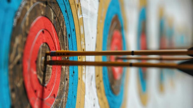 A detailed view of a target with an arrow pointing towards the center, suitable for sports or shooting-themed illustrations