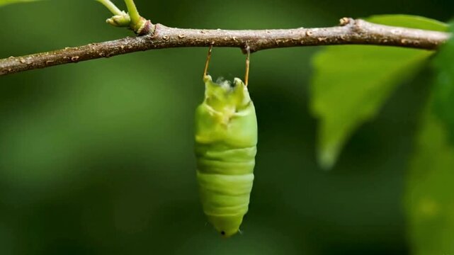 A caterpillar transforming into a butterfly in time-lapse, metamorphosis concept