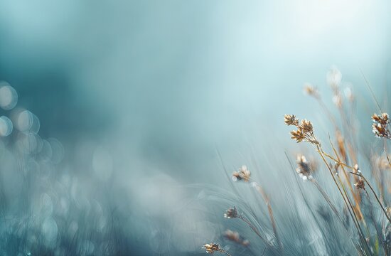 Delicate grasses in a soft teal and beige backdrop