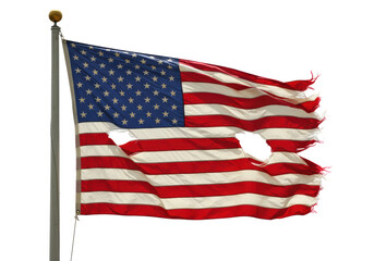 Isolated Tattered and Torn American Flag Waving on a Pole © Sophie