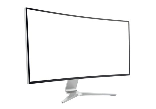 Isolated Modern Curved Computer Monitor with Blank Screen for Mockup