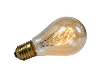 Isolated Glowing Vintage Edison Light Bulb with Exposed Filament
