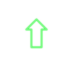 Sparkle green neon arrow bouncing slide to up on transparent background. Glowing neon futuristic arrow icon	
