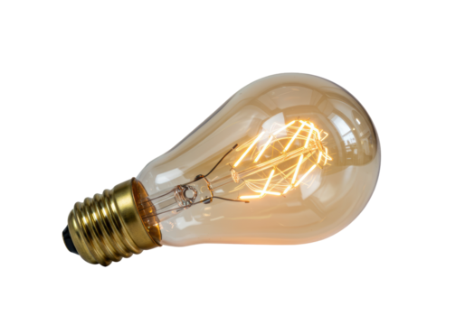 Isolated Glowing Vintage Edison Light Bulb with Exposed Filament