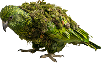 Digitally rendered parrot with moss and foliage texture
