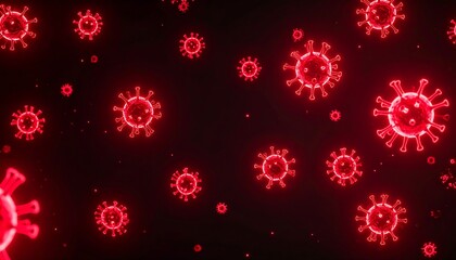 Red virus particles on dark background
