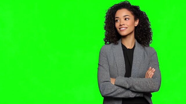 Loop video stock footage of confident business woman on green screen chroma key background