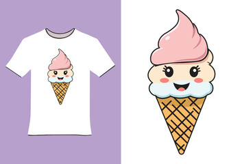 Colorful cartoon style happy smiling ice cream design