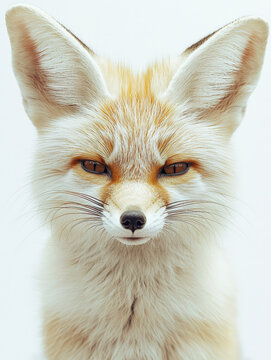 Close-up portrait of a pale fox, intense gaze