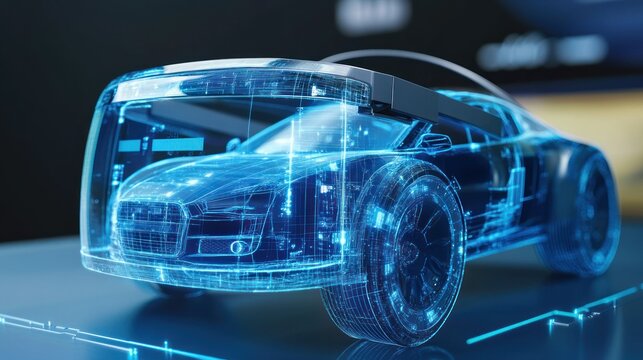 A Digital Wireframe Visualization of a Modern Sports Car