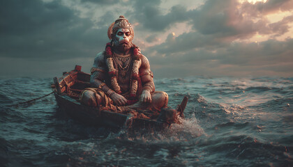 lord Hanuman in the middle of the ocean hanuman ji meditation