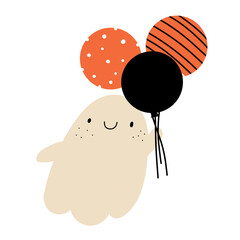Cute ghost adorable playful characters for halloween decoration party. Spooky autumn elements for patterns, books. 
