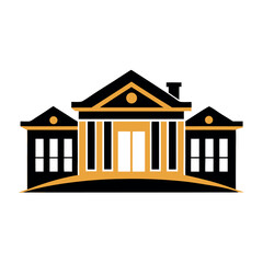 Iconic Building Silhouette Depicting Classic Architecture and Elegant Design for Real Estate and Financial Institutions Graphic Element Featuring Columns and Symmetrical Structure