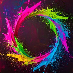 Colorful paint splashes in a circular frame