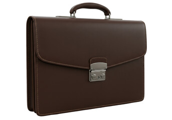 Isolated Classic Brown Leather Business Briefcase with a Metal Latch