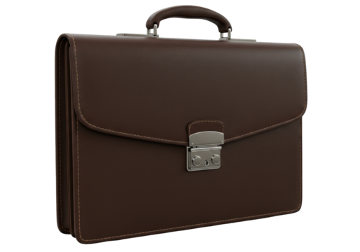 Isolated Classic Brown Leather Business Briefcase with a Metal Latch
