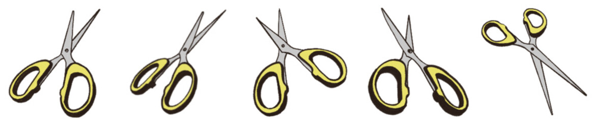 Cartoon Style Scissors Illustration PNG with Yellow Handle for Stationery Design