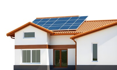 Fototapeta premium Modern home showcases sleek solar panels on a terracotta tiled roof, symbolizing clean energy adoption.
