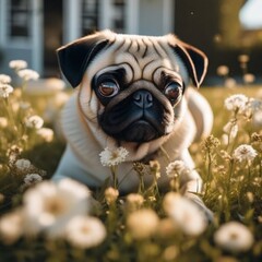 cute little pug on the grass