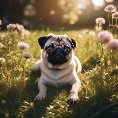 cute little pug on the grass