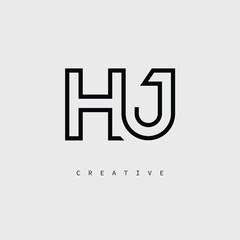 HJ Creative Letter Logo – Minimal Line Monogram in Black Outline for Modern Branding Identity Design.