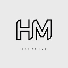 HM Creative Letter Logo – Minimal Line Monogram in Black Outline for Modern Branding Identity Design.