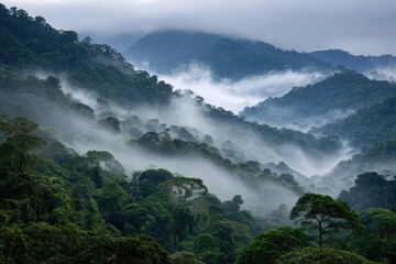 Misty rainforest mountain range