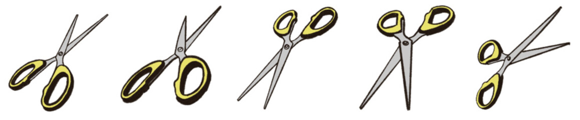 Cartoon Style Scissors Illustration PNG with Yellow Handle for Stationery Design