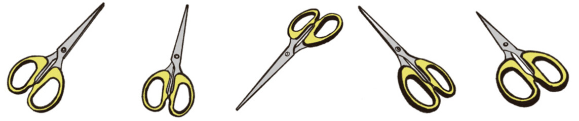 Cartoon Style Scissors Illustration PNG with Yellow Handle for Stationery Design