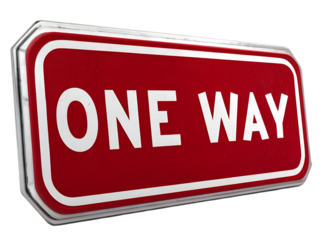 Red one way traffic sign isolated on transparent background