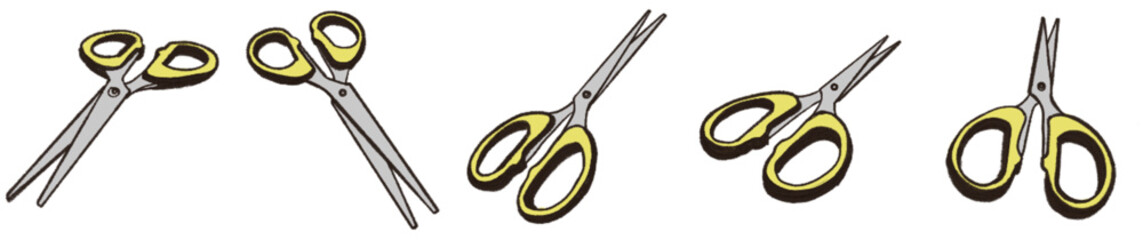 Cartoon Style Scissors Illustration PNG with Yellow Handle for Stationery Design