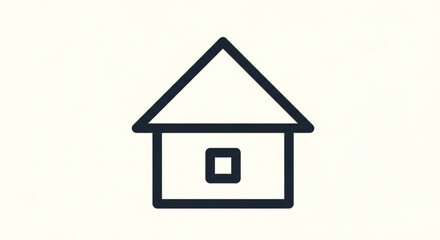 Simple line drawing of a house with a triangular roof and a square window in the center front view