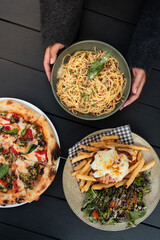 Typical pub food in Perth, Australia - Pasta, Pizza & Chicken Parmigiana