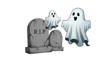 Isolated Cartoon Ghosts Tombstones