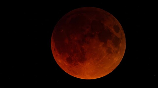Eerie Blood Moon During Total Lunar Eclipse with Dramatic Red Hue in Night Sky Full Round Shape Space Scene