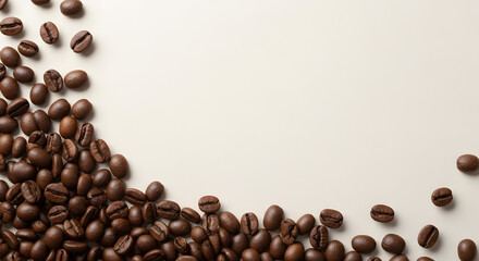 Roasted Coffee Beans on Beige Background - Aromatic Corner Frame