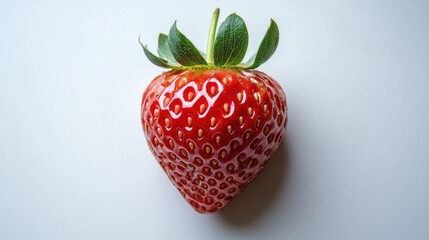 Fresh strawberry on plain background, daytime indoor setting