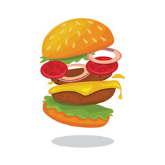 Burger vector set. Set of fast food illustration. Hamburger vector illustration. Fast Food Icons Set. Burger illustration. cheese burger illustration
