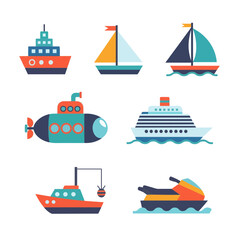 Colorful Sailing Ship Vector Icon – Minimal Geometric Design Illustration