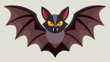Obraz premium Cartoon bat with spread wings and glowing eyes displaying its fangs on a light background illustration