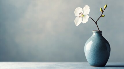 Serene blue vase with single flower on indoor table