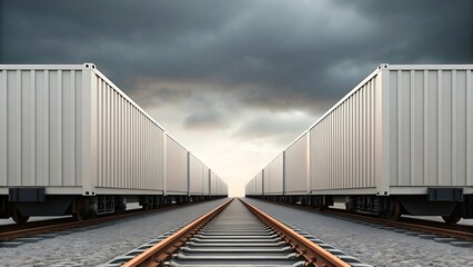 Obraz premium White cargo containers on railway tracks train transportation