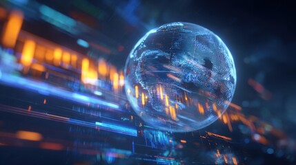 The Futuristic Globe Surrounded by Dynamic Data Streams and Vibrant Lights